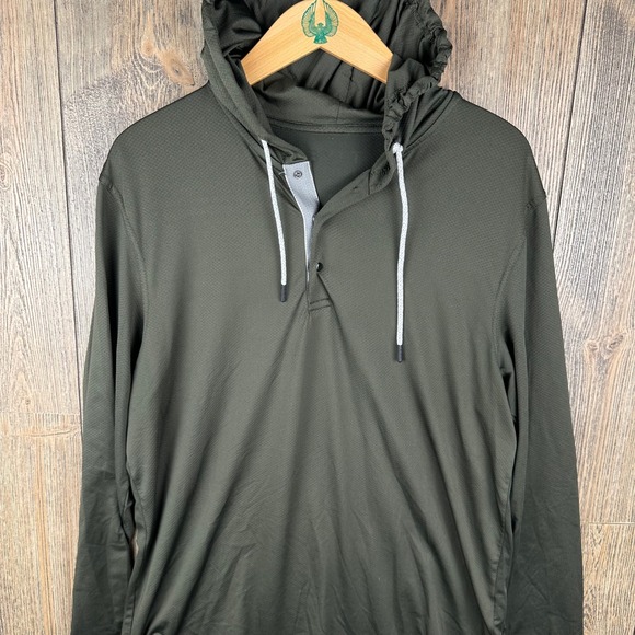 BYLT Premium Basics The Circuit Hoodie Medium Olive Green Snap Henley Pullover - Picture 2 of 9